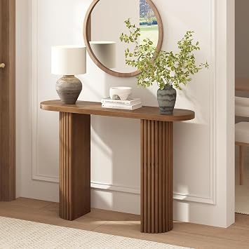 39.2" Fluted Solid Wood Console Table with Rounded Corners | Farmhouse Entryway Table, Morden Sofa Tables Behind Couch, Foyer, Entrance, Living Room, Hallway