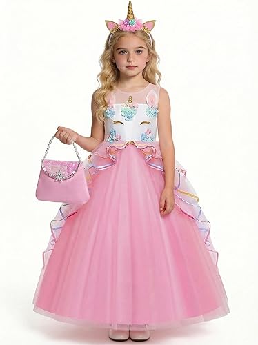 Miniatura 3 de Vestido de unicornio para niñas, disfraz de unicornio, vestido de princesa de concurso para fiestas, cumpleaños, Navidad, vestido largo con