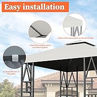 Vista 4 de Toldo de repuesto para cenador de 10 x 10 pies, refugio al aire libre para parte superior más pequeña, cubierta de dosel de doble nivel (beige)