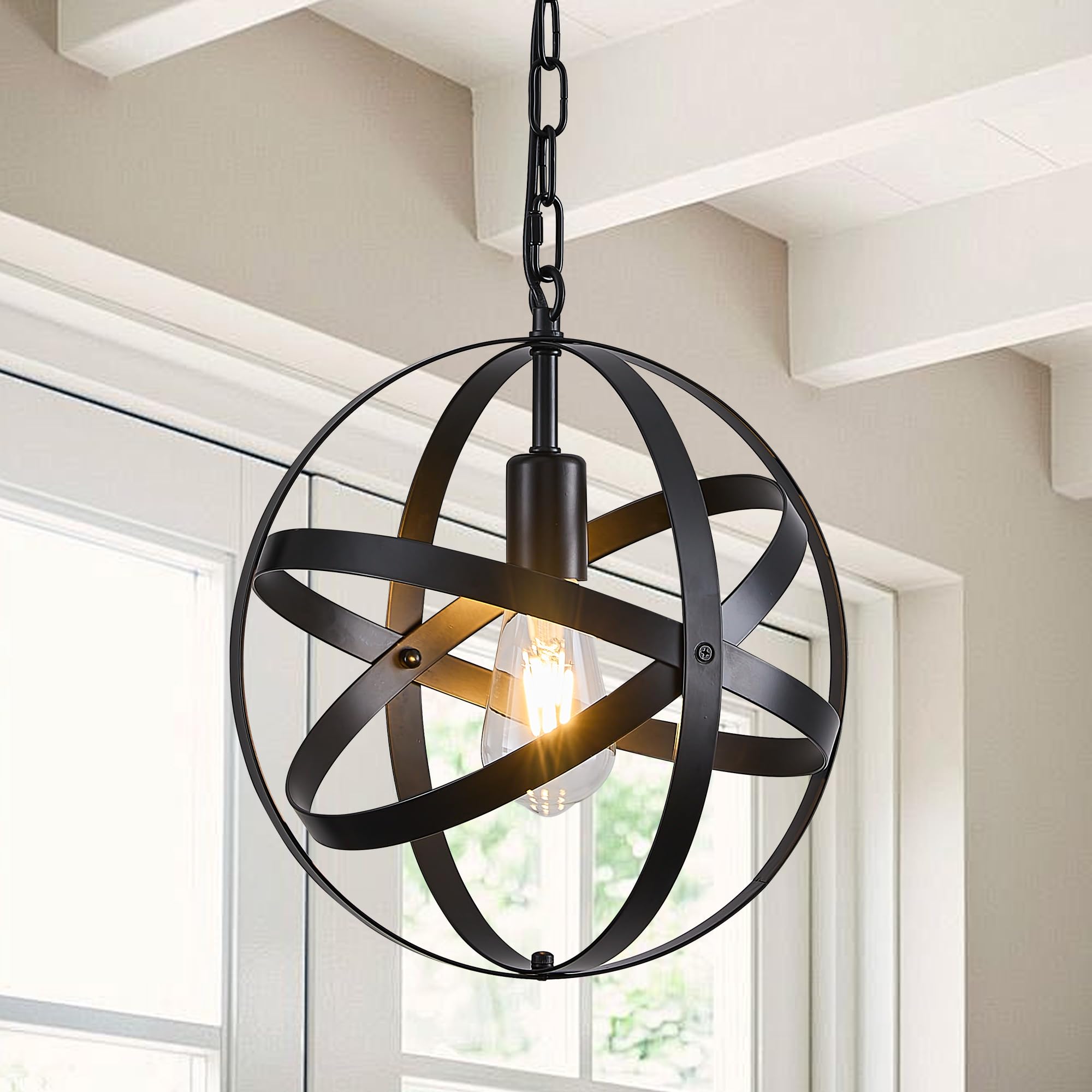 Ganeed Lampa wisząca Industrial Globe Vintage Żyrandol E27 Czarny 1 Światło
