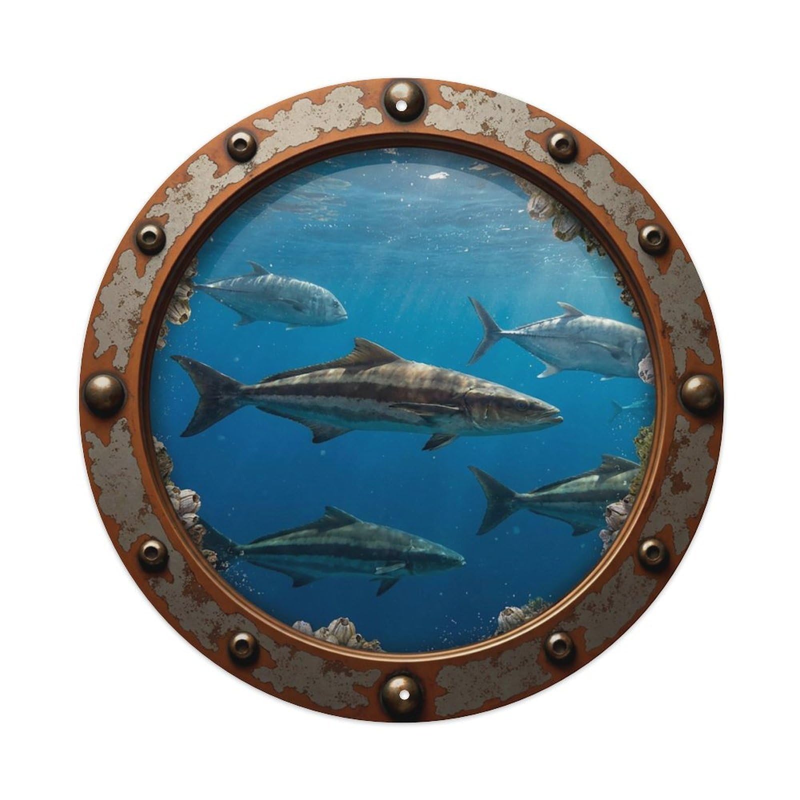 Gead 8X8inch Style Vintage Porthole Cobia Fish Nautical Window View Metal Tin Sign