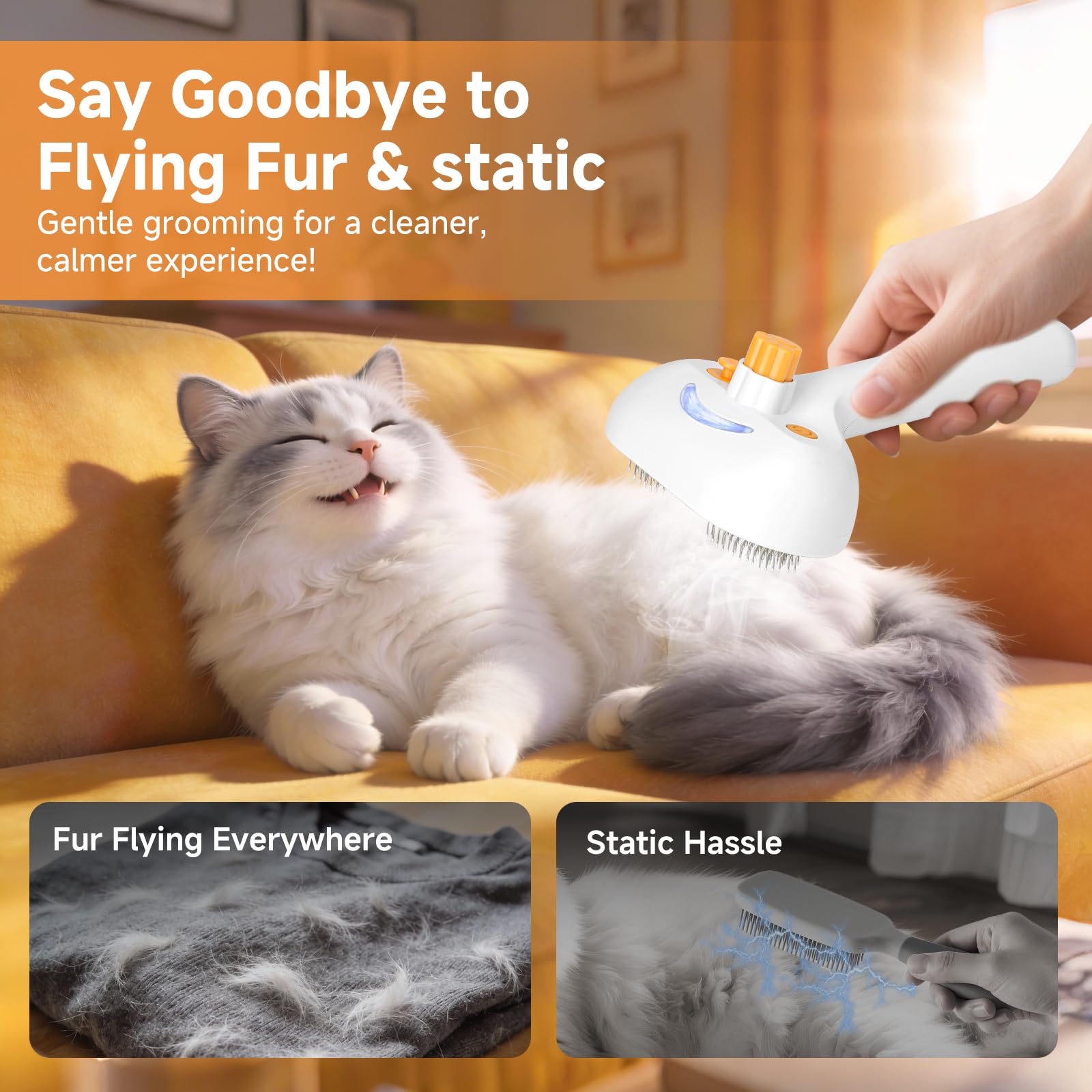 Pet Steam Brush for Dog & Cat – 3-in-1 Spray Hair Removal Comb for Shedding & Grooming, Softens Fur & Reduces Static – Water Brush for Long & Short Coats, Bath-Hating Pets, Includes 2*Shampoo - image 2