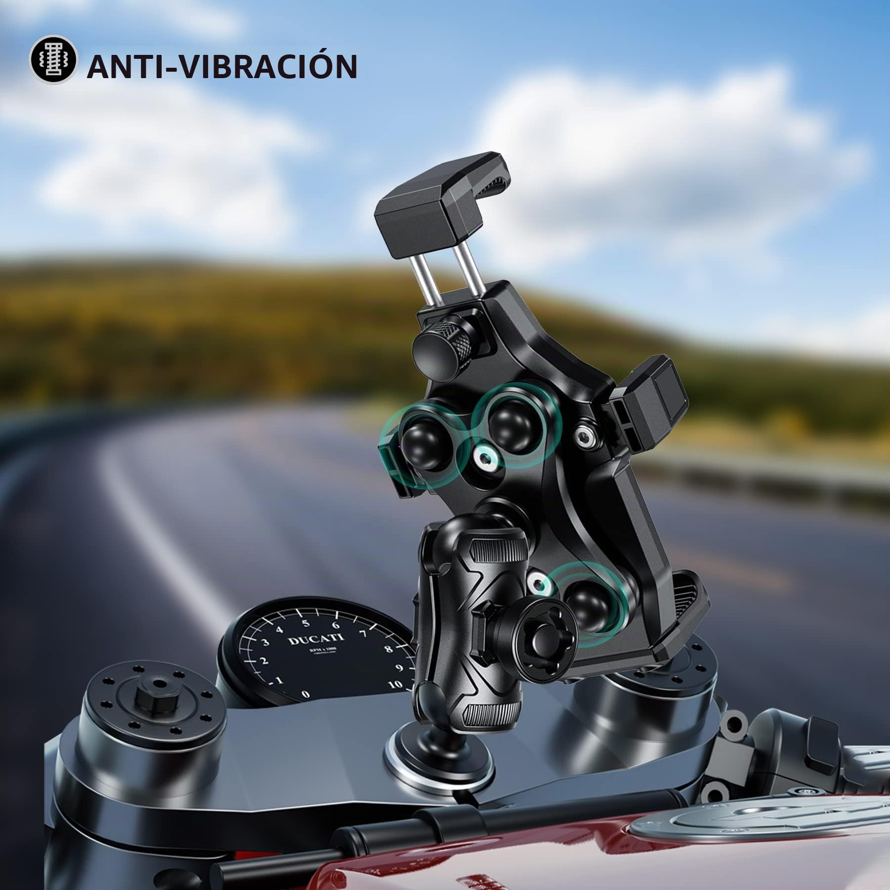 iMESTOU Soporte para Teléfono de Horquilla de Motocicleta, Antivibración de 1 Pulgada con Brazo de Doble Enchufe Antirrobo y Base de Horquilla Adecuado para BMW etc., Apto para Teléfonos de 4,7"-7,2