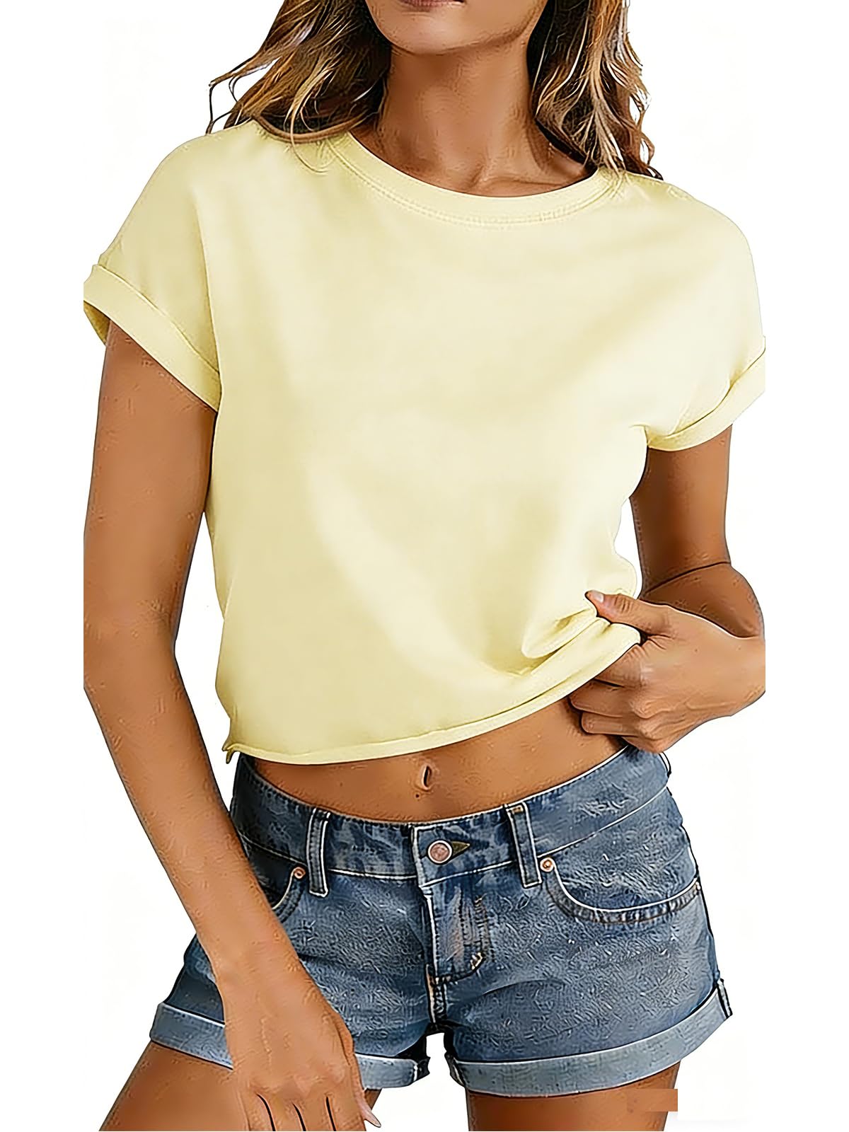 Eniloyal Crop Tops Damen Tshirt Sommer Bauchfreies Sport Shirt Kurzarm Oberteil Locker Lässig