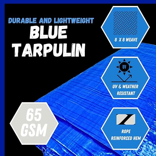 Miniatura 2 de Cubierta de lona de polietileno azul de 5 x 7 pies  5 mil de grosor  Lona 100% impermeable, resistente a los rayos UV, a prueba de rasgaduras y