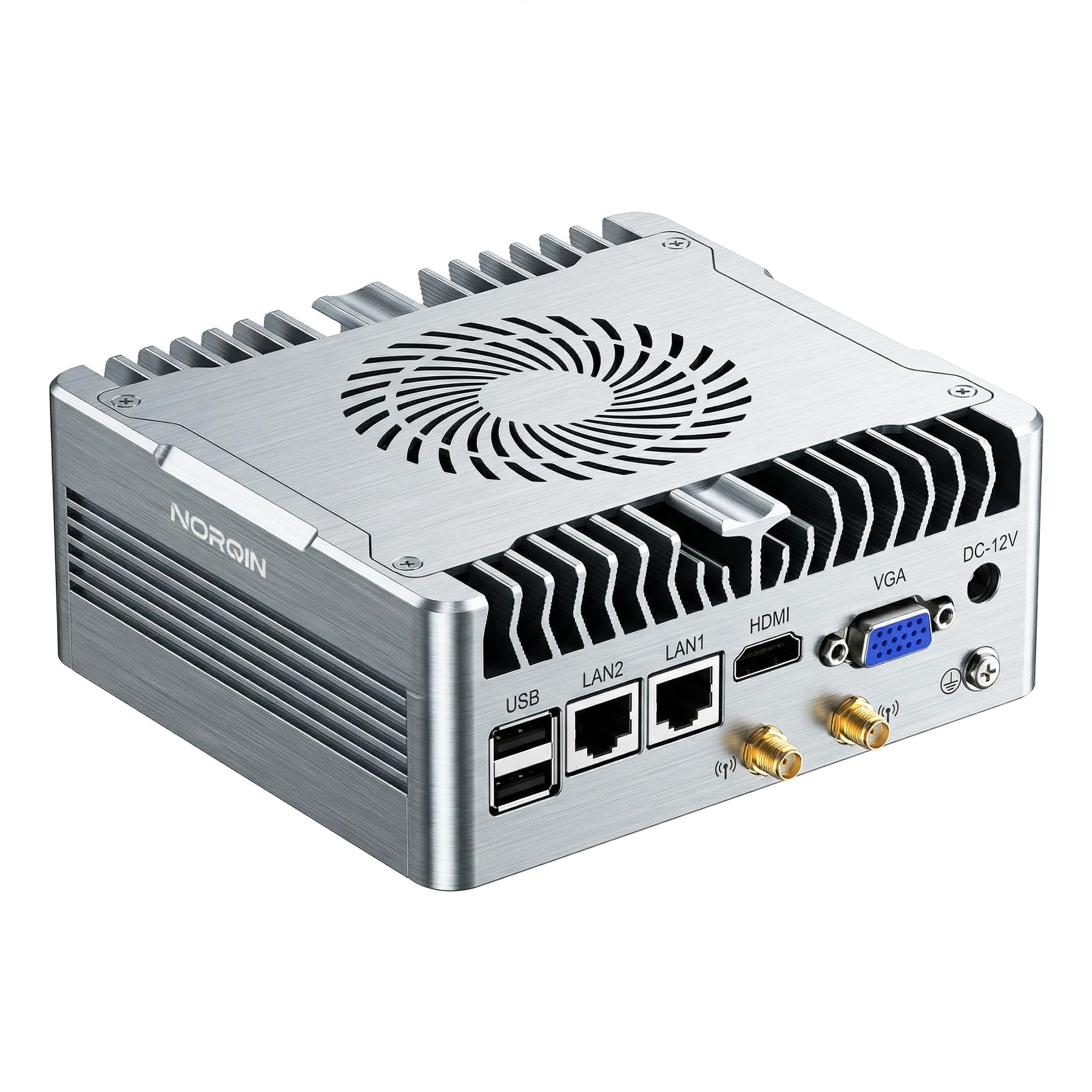 Mini PC Fanless,PC industriale senza ventole i5-1235U(10 Core/12 Thread),Display 4K HDMI+VGA,2RS232 Seriale,2RJ45 LAN,6USB,Windows 11 Pro,Auto Power On & WOL,Case in Metallo(16GB RAM 1TB SSD)