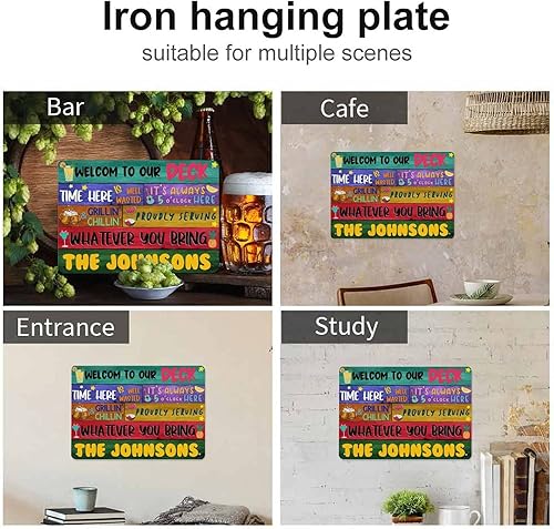 Miniatura 5 de Letrero de metal de bienvenida personalizado con nombre, decoración de piscina, terraza, patio, bar, decoración clásica, regalo divertido para