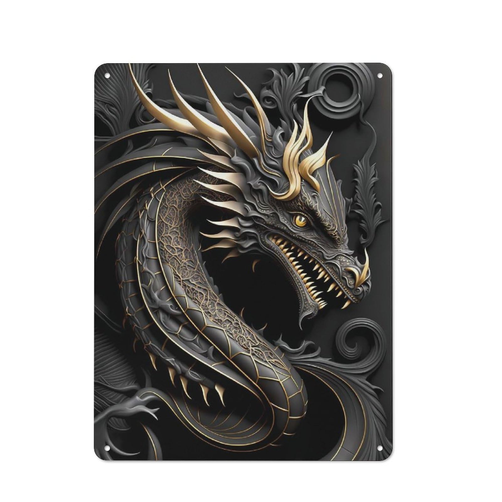 Junmoney Style-15 Tin Wall Plaque 40X30cm With King Dragon Art Deco For Workshop Wall, With Clear Retro Wall Decor Character