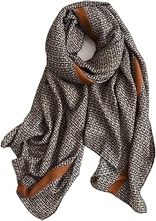 First Choose Cotton Linen Feeling Women Large Long Scarf Shawl Check Style Sunscreen Shawls Wraps Lightweight Pattern (Champagne)