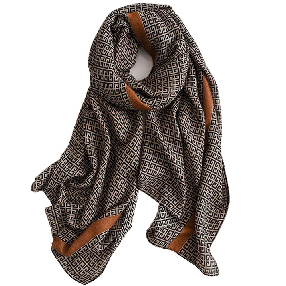 First Choose Cotton Linen Feeling Women Large Long Scarf Shawl Check Style Sunscreen Shawls Wraps Lightweight Pattern, Champagne, Large