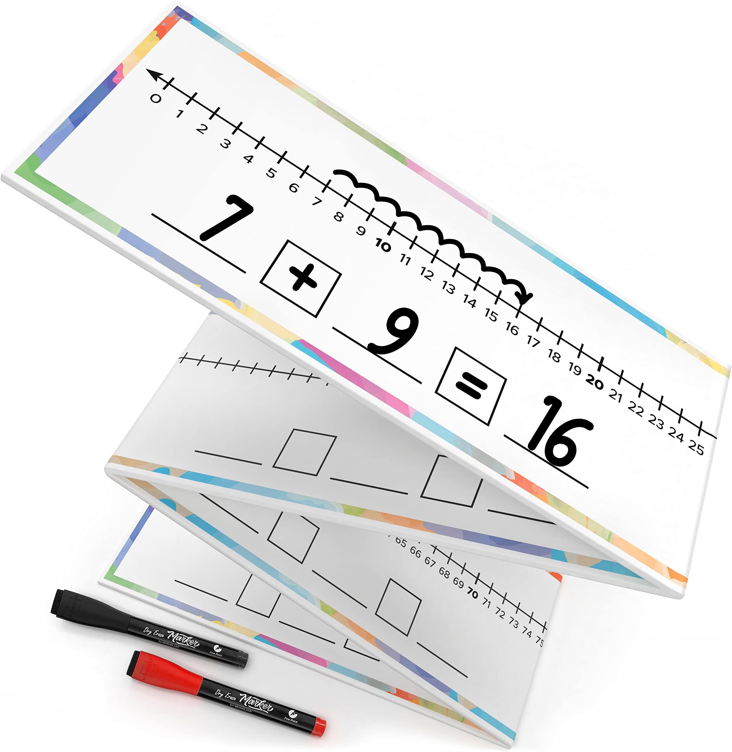 SCRIBBLEDO Dry Erase Number Line Board Double Sided 1-100 Number Lines for Students with a Red & Black Dry Erase Marker Featuring 0-100 Number Line on One Side and Blank Line on The Other
