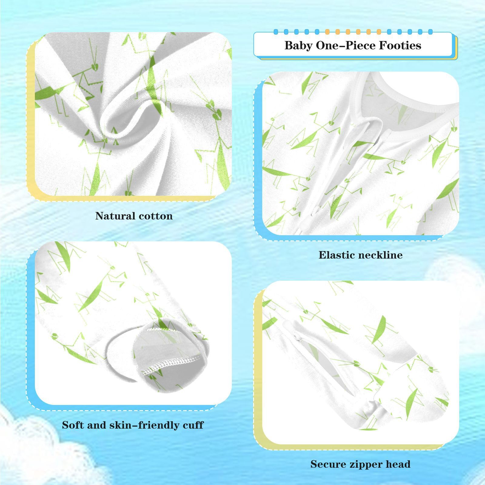 Dussdil Green Praying Mantis Baby One-Piece Footies Newborn Rompers Pajamas Cotton Footed Pjs for Sleep Play Boys Girls 3 Month