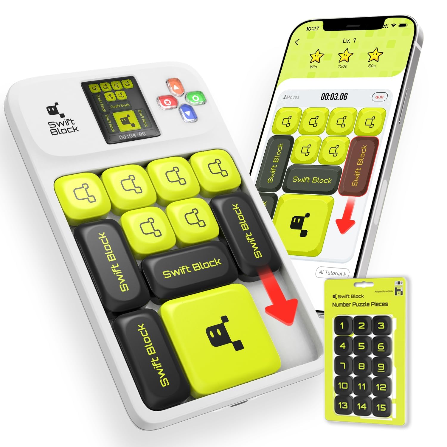 wSlide Super Slide Puzzle Games Set with Number Puzzle Pieces, Online Game 1 Million Challenges with SlideVerse App, Track Piece Movement AI Puzzle for Kids Gift, Replaceable Keyboard