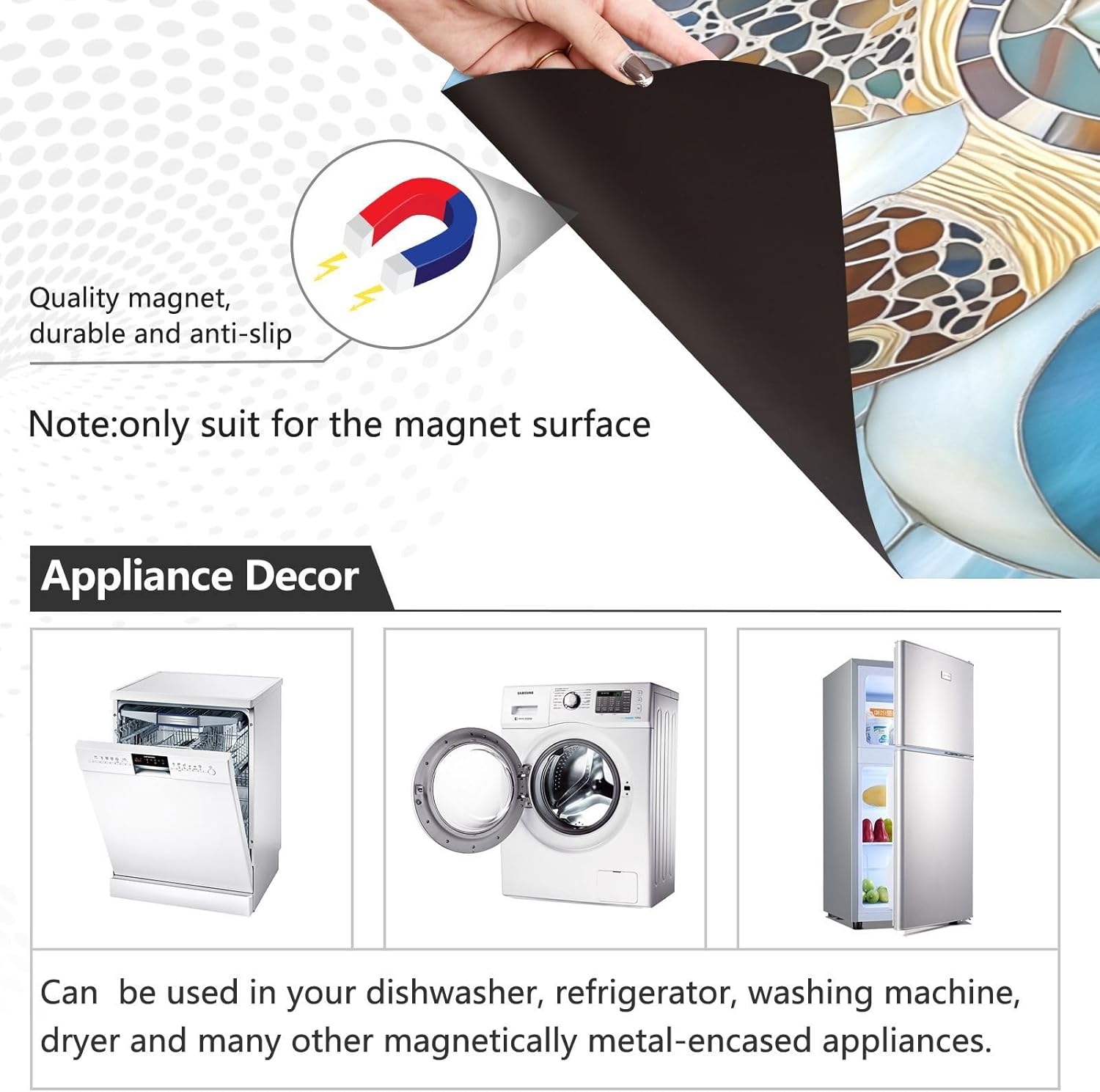 Sea Turtle Glass Ocean Nautical Coastal Dishwasher Magnet Cover Dishwasher Sticker Magnet Cover, Refrigerator Magnet Decal Panels 23” x 26”