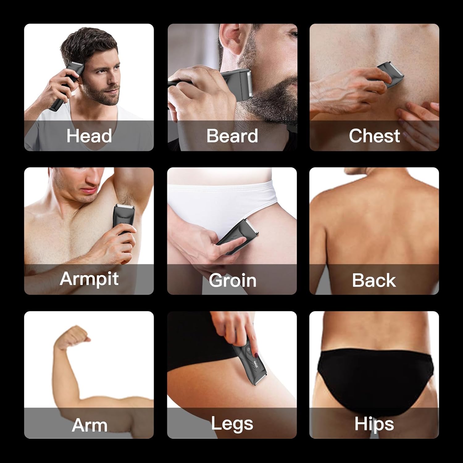 ENSSU 2-in 1 Body Hair Trimmers for Men, Pubic Groin Hair Trimmer for Men with Dual-Head Trimmer & Foil Blade, Electric Ball Trimmer Razors w/Light, Charging Dock, Waterproof Body Groomer Shaver Kit