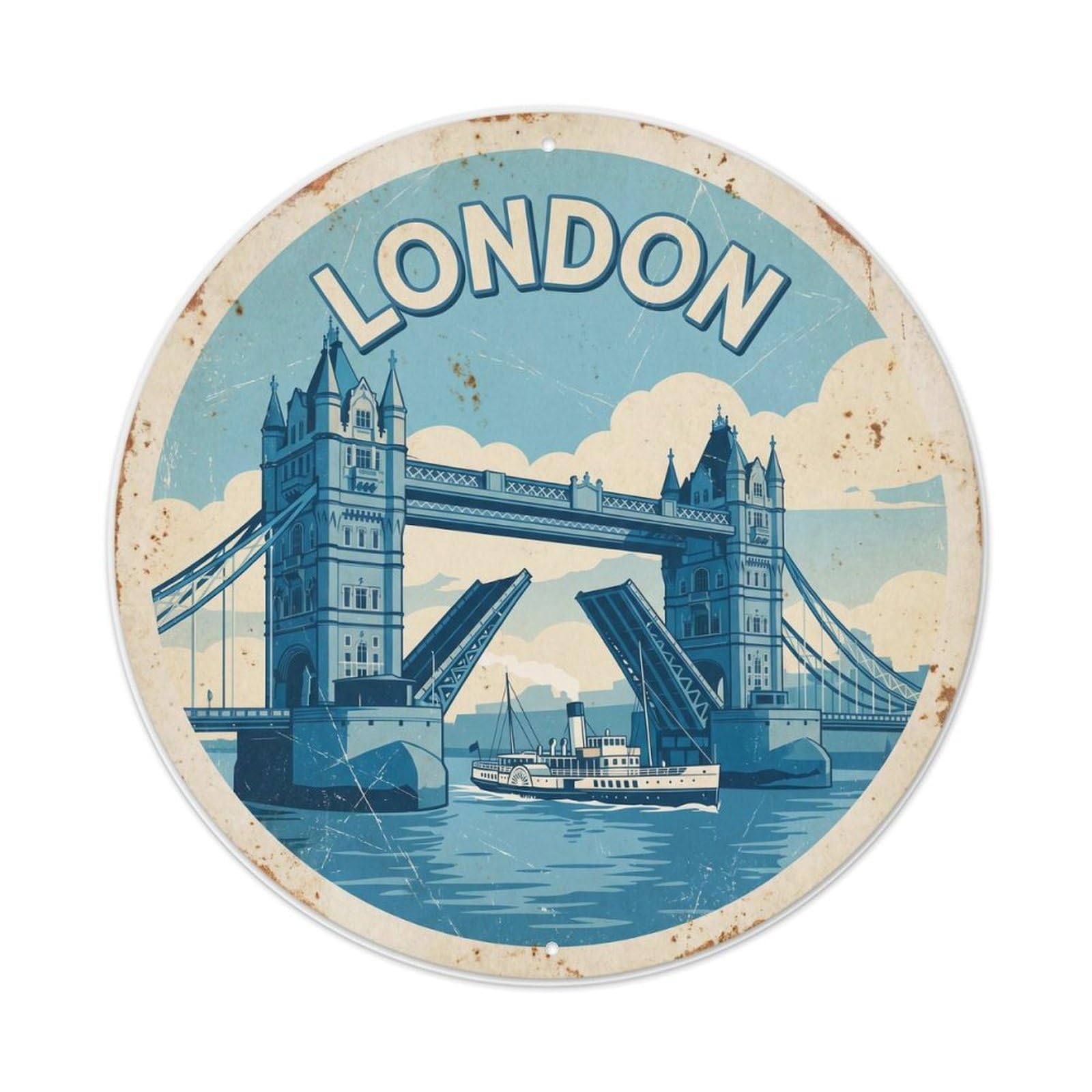 Vintage Travel London Tower Bridge Metal Tin Sign