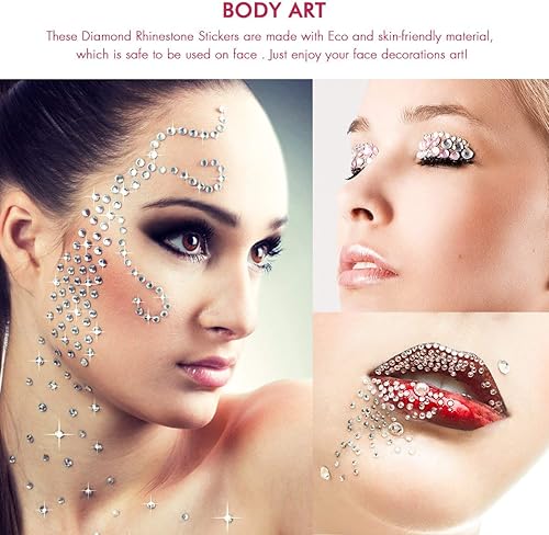 Miniatura 4 de Nicpro - Calcomanías de diamantes de imitación, 4125 unidades, gemas autoadhesivas para pegar en la cara, cuerpo, cabello, festival de maquillaje,
