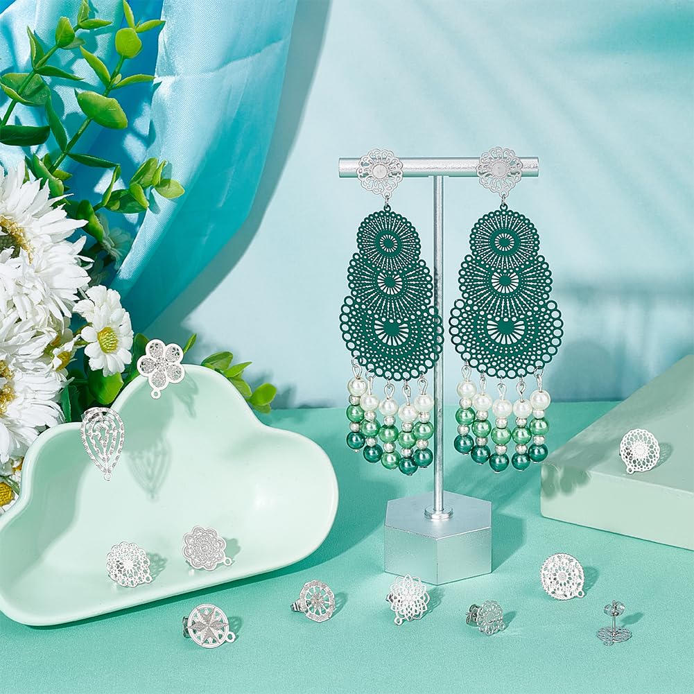UNICRAFTALE - Fornituras para aretes de Flores Doradas, 304 de Acero Inoxidable, Filigrana, componente de Oreja con Tapones de Mariposa y Bucle, Tuercas de Oreja de 0,7 mm, para Hacer Joyas