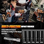 Clé d'impact sans fil de 1/2", 900Ft-lbs (1200N.m) Pistolet à choc haute torque sans pinceau,3800RPM,3 Vitesses variables,LED Lumière,2x4000mAh Batterie, 5 Chaussettes,Gun d'impact électrique pour voiture/tour/pickup