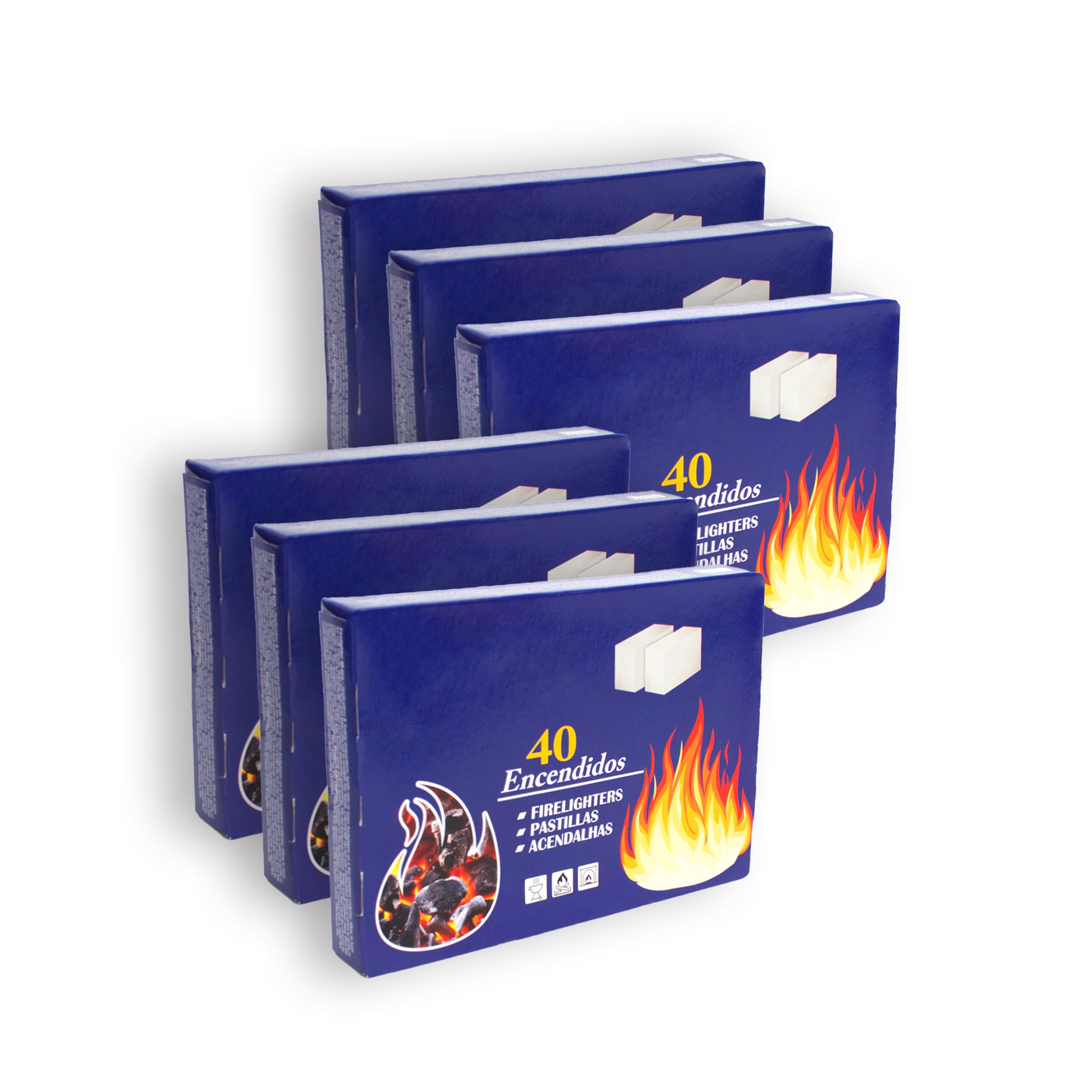 Pack 6 Pastillas de Encendido para Barbacoas y Chimeneas, Encendedor Sólido para Carbón y Leña, Encendido Rápido y Seguro, Ideal para BBQ, Estufas y Camping