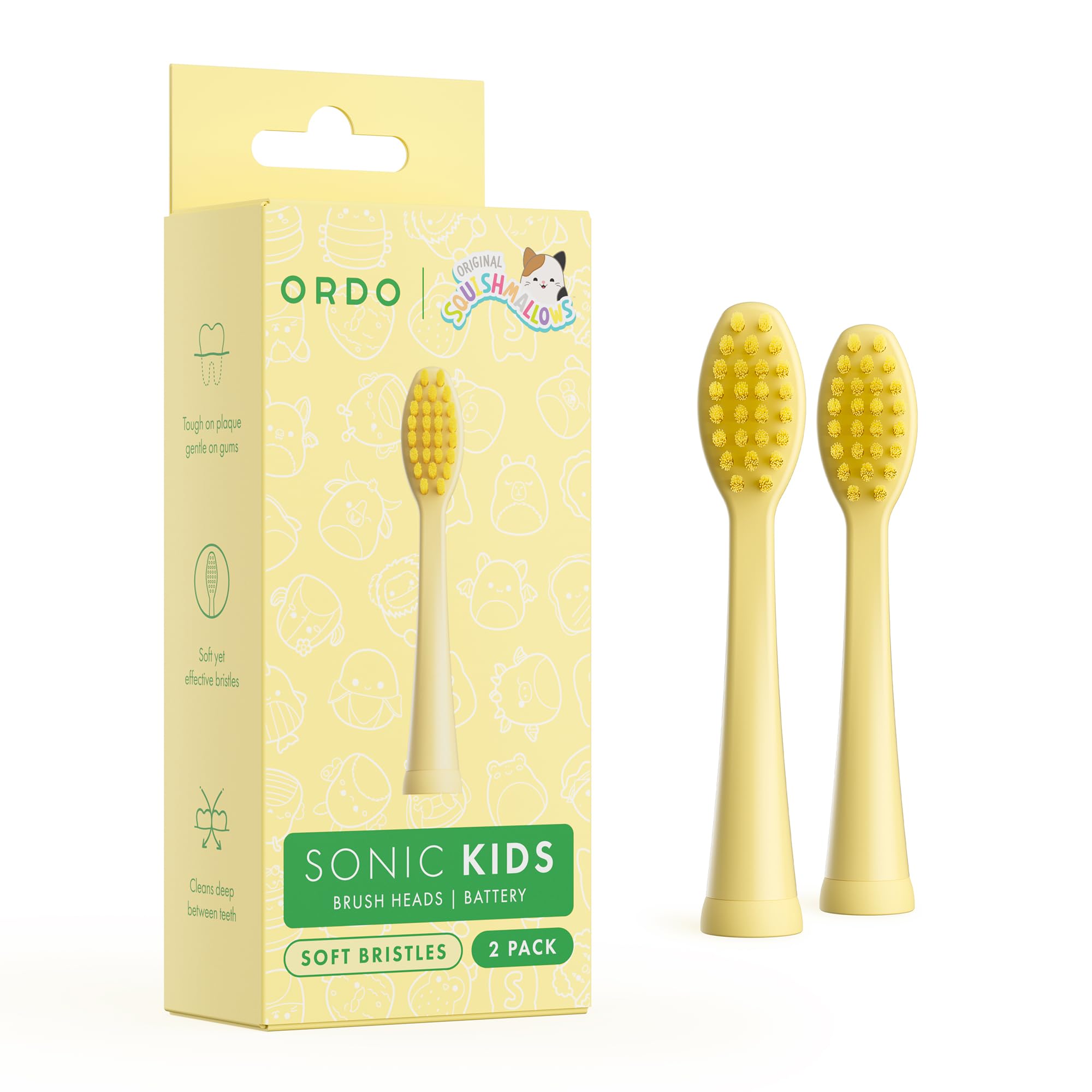 Ordo Squishmallows 2 Replacement Brush Heads for Battery Toothbrush, Soft Bristles, Gift for Kids Aged 4 Years and Up, Wanda