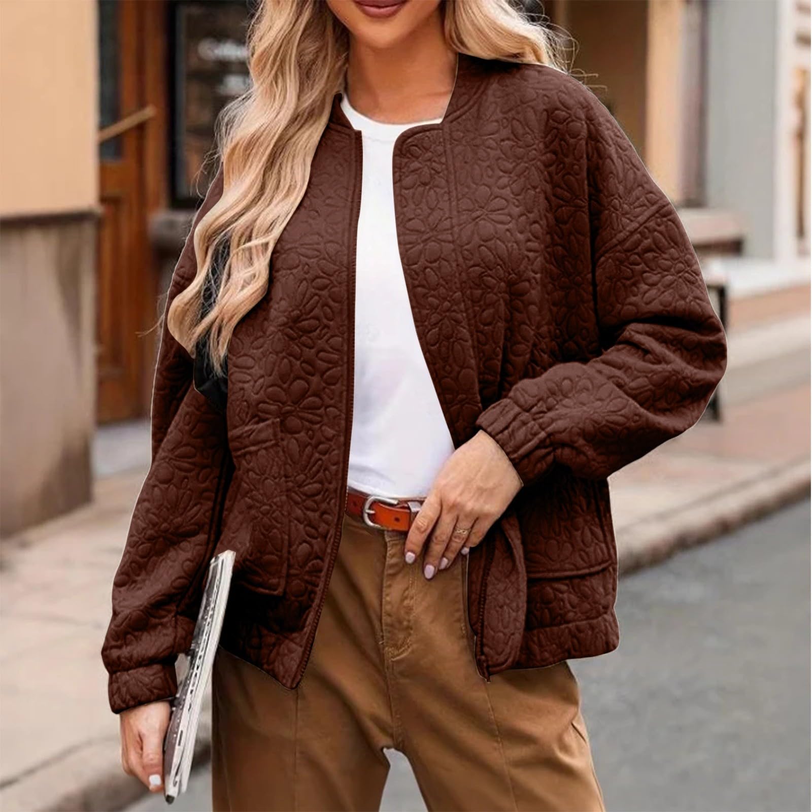 Generisch Chaqueta de entretiempo para mujer, otoño e invierno, chaqueta bomber para mujer, ligera, corta, chaqueta de otoño, chaqueta deportiva de gran tamaño, chaqueta deportiva con cremallera
