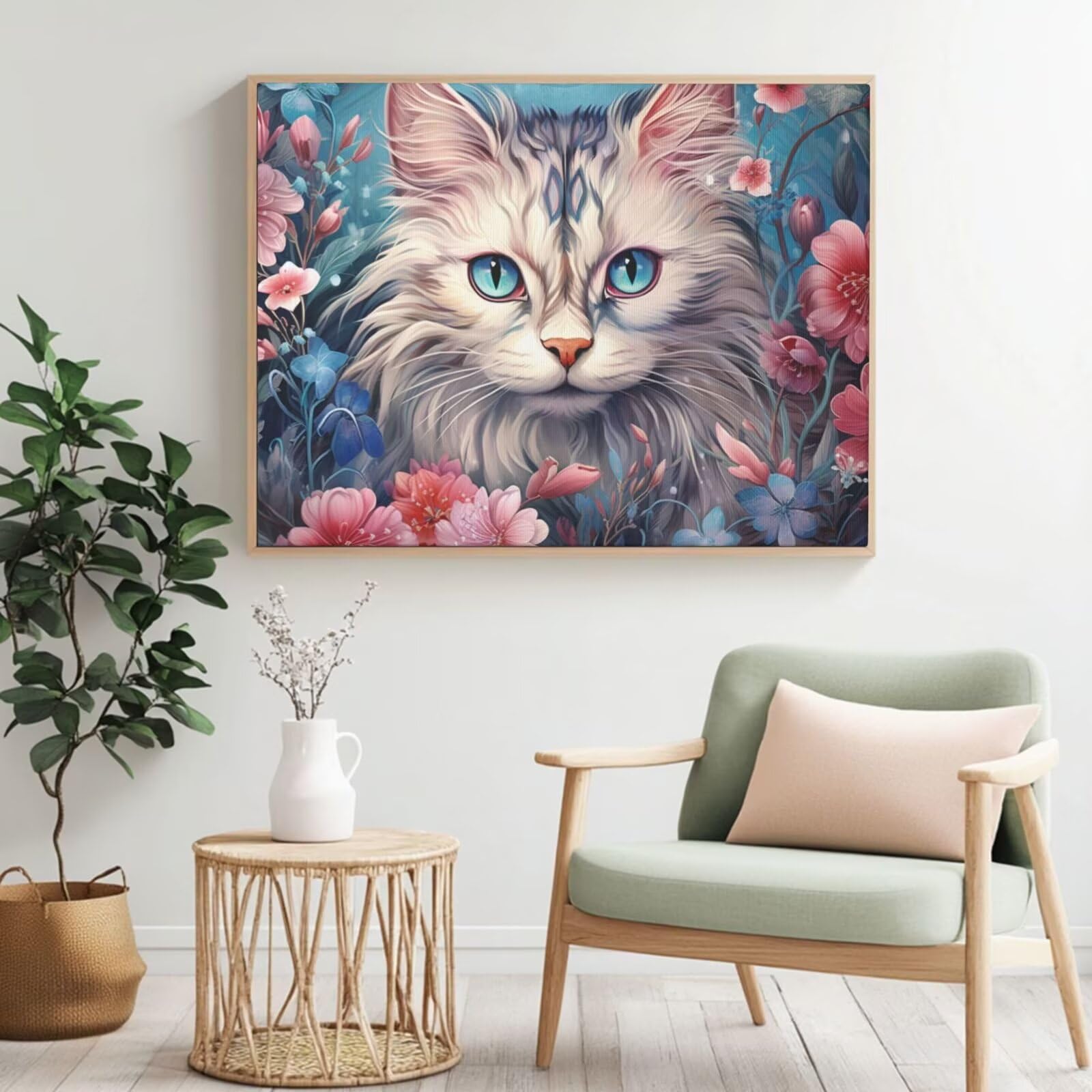 Malen nach Zahlen für Erwachsene, Motiv: Blume, Katze, Malen nach Zahlen für Anfänger, Acryl-Peinture a Numero mit 6 Pinseln, DIY-Ölgemälde, Kunst-Bastelsets für Wanddekoration - (90 x 60 cm