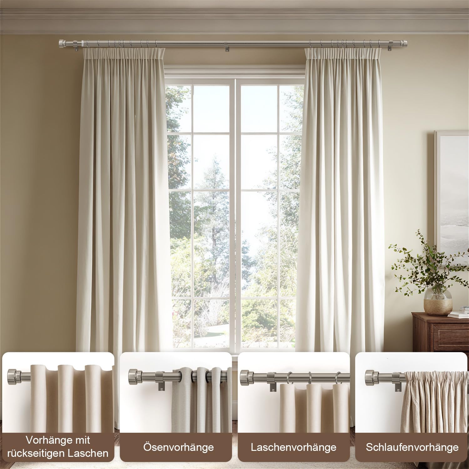 Tringle à rideaux extensible en métal argenté brossé 80-218 cm