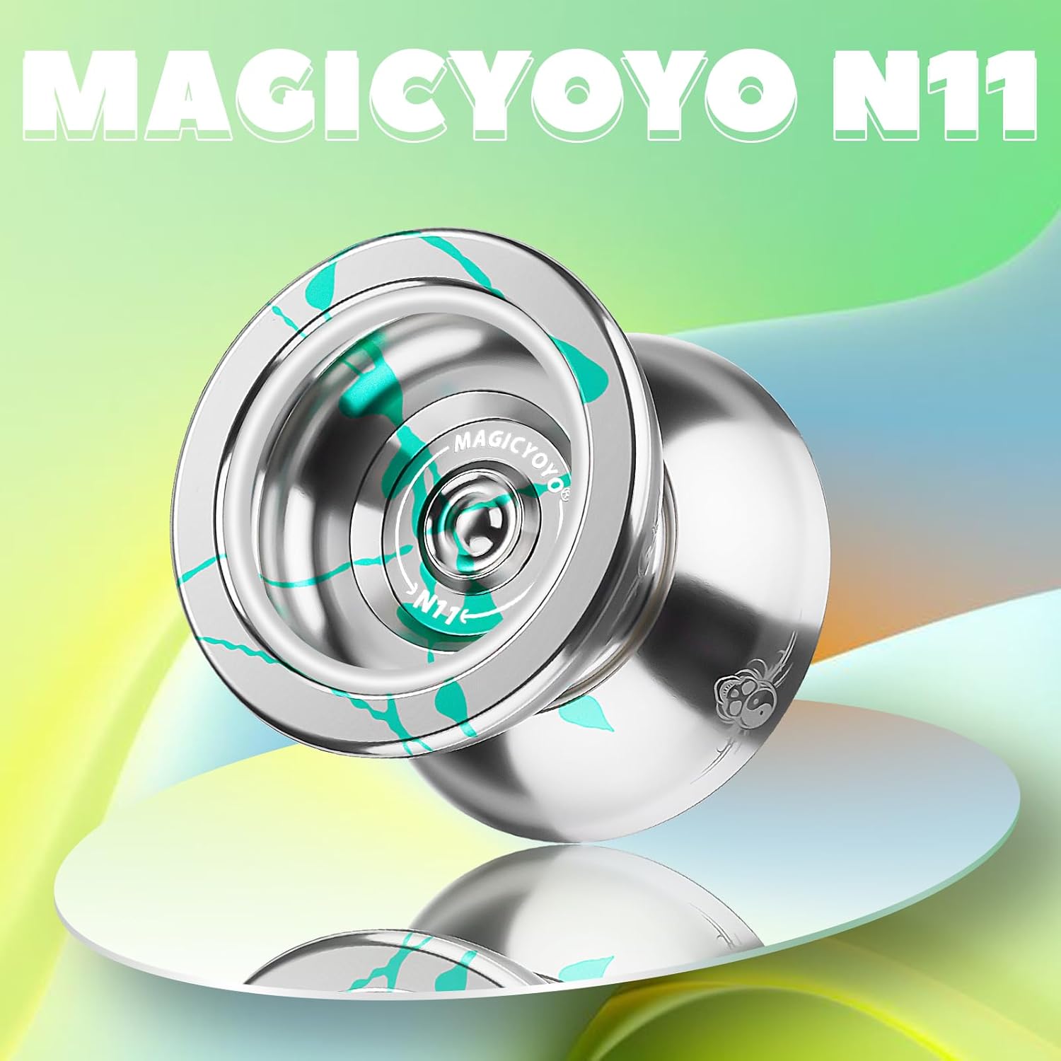 MAGICYOYO N11 Professional Unresponsive Yoyo N11 Dual Purpose Alloy Trick YoYo Ball with Bag, Glove, 12 Yoyo Strings and Responsive Bearing Kit -Silver Green