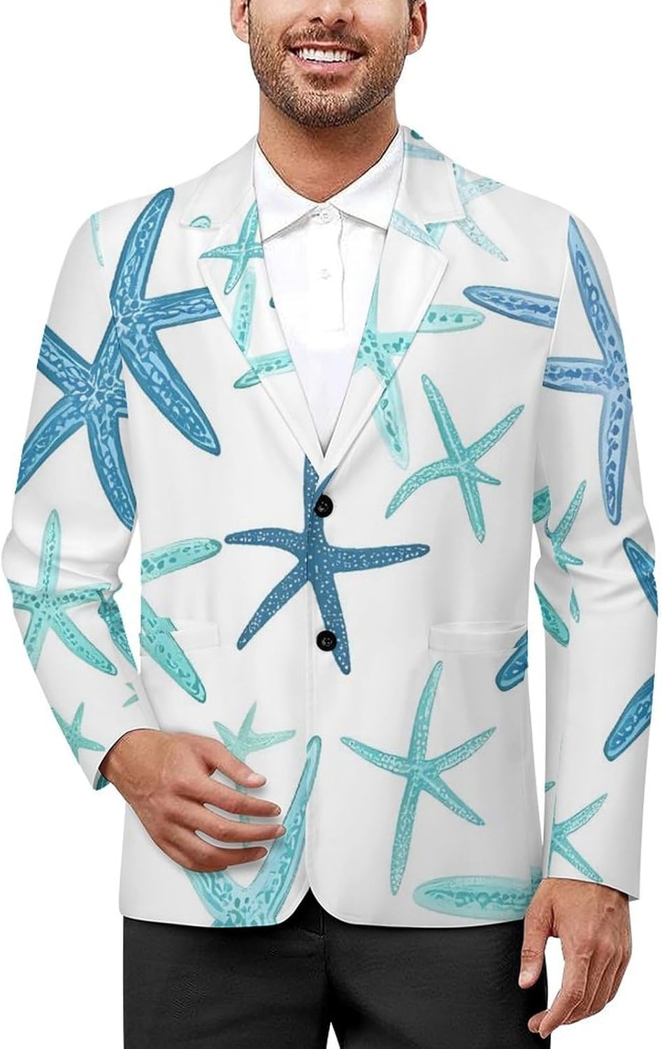 Blue and Teal Starfishes Fashion Blazer for Men Suit Jackets Lightweight Button Lapel Sport Coats