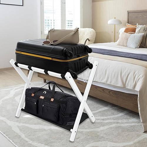 Miniatura 8 de Babion Portaequipajes plegable para habitación de invitados, paquete de 2, portaequipajes para soporte de maleta con correas de nailon, soporte de