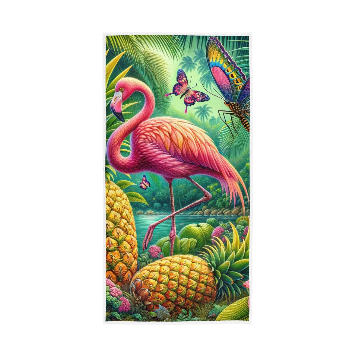 LSRCPD Tropical Flamingo Pine Butterfly Hand Towel, 15 x 30 Inches, Soft Highly Absorbent Towels for Bathroom Gym Hotel