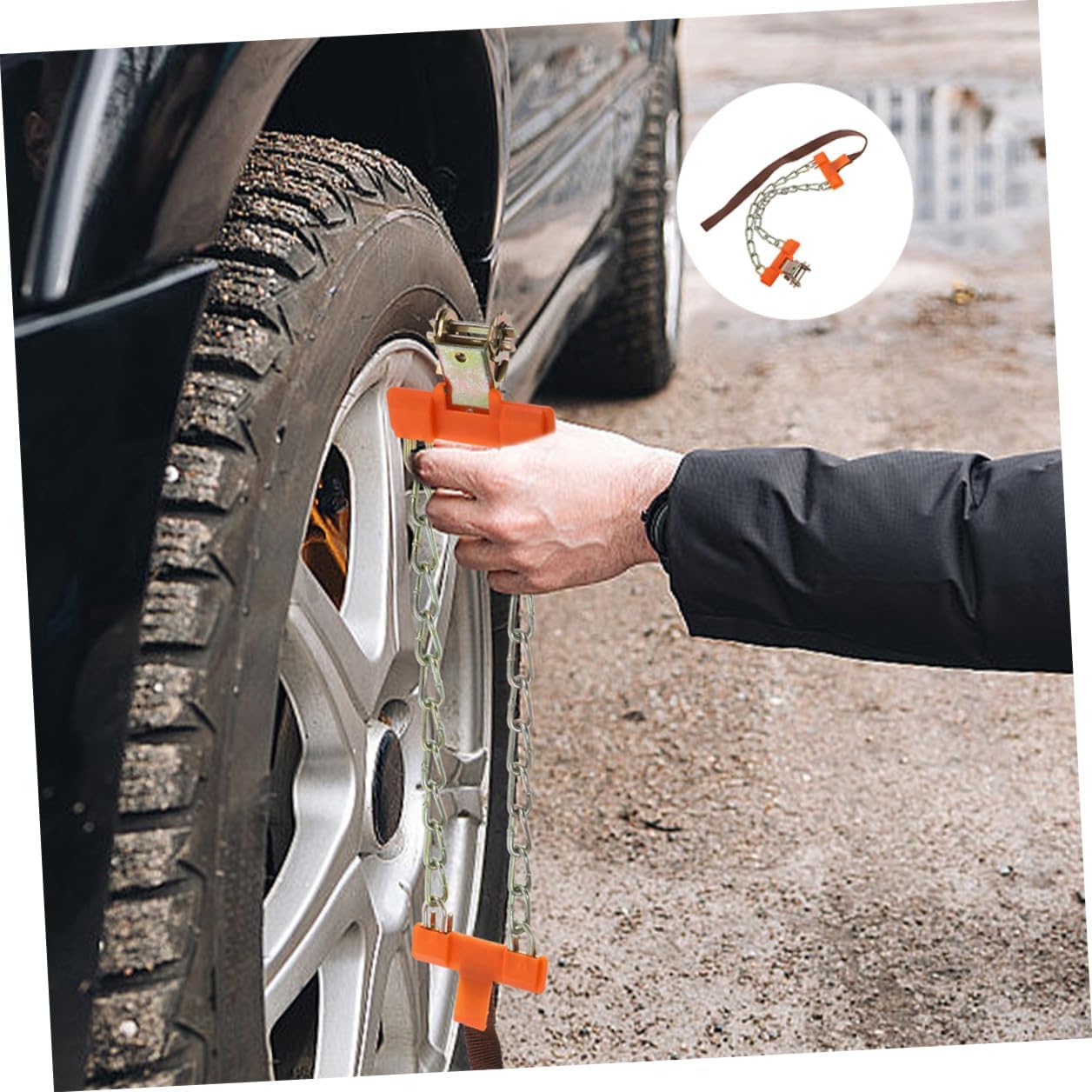 BESTonZON Universal Medium Anti-skid Car Tire Snow Chains with Buckle, Reusable Automotive Winter Wheel Chains for Small Cars and Suvs Emergency Traction