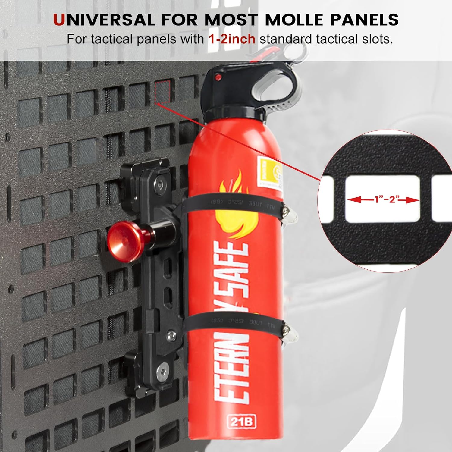 Fire Extinguisher Mount and 2 Pack Quick Release Rubber Clamps for MOLLE Panel