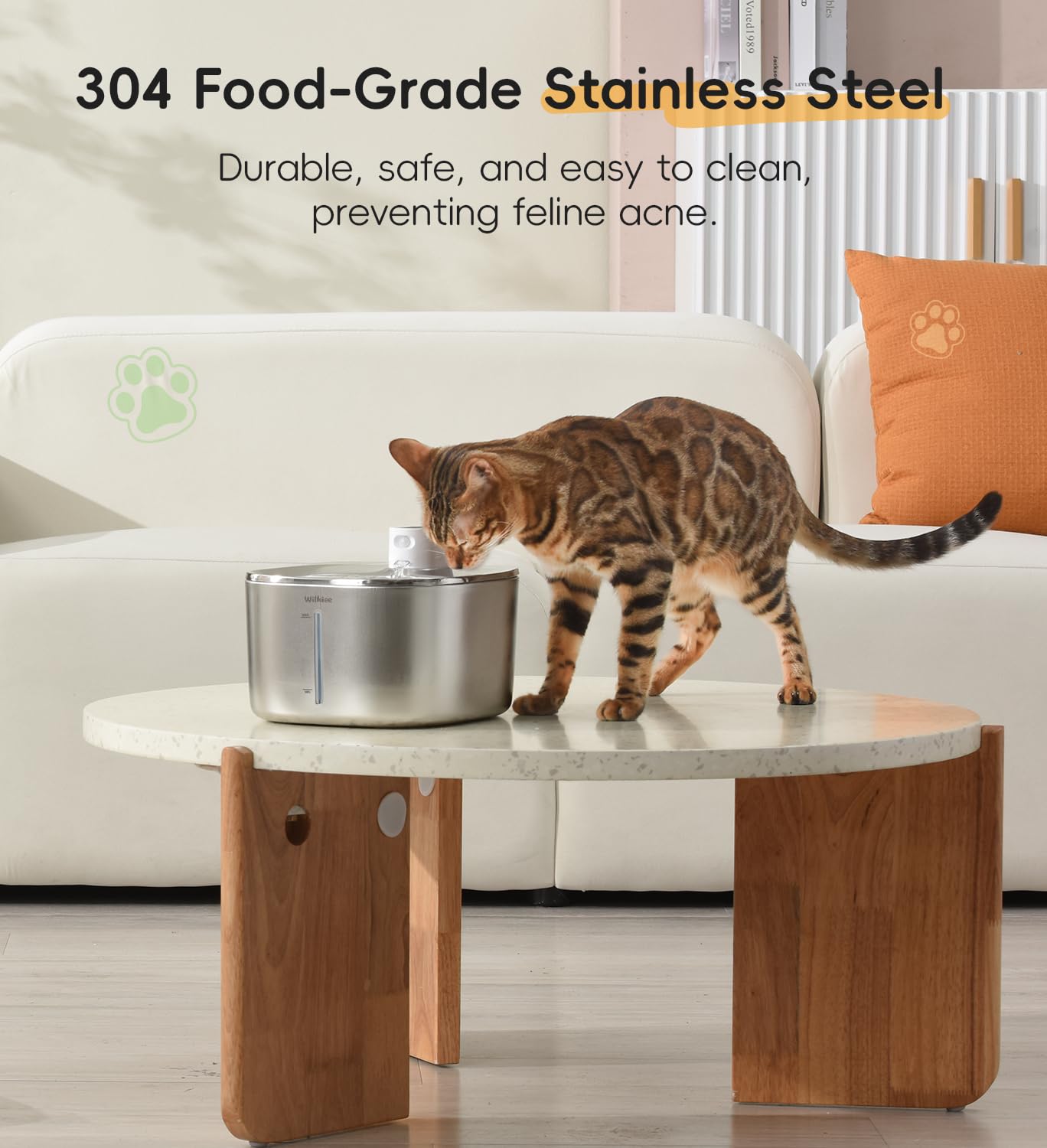Cat Water Fountain Stainless Steel, 138fl.oz / 4.1L Wireless Cat Fountain, Pet Water Dispenser Cordless for Cats & Dogs Indoor - image 7