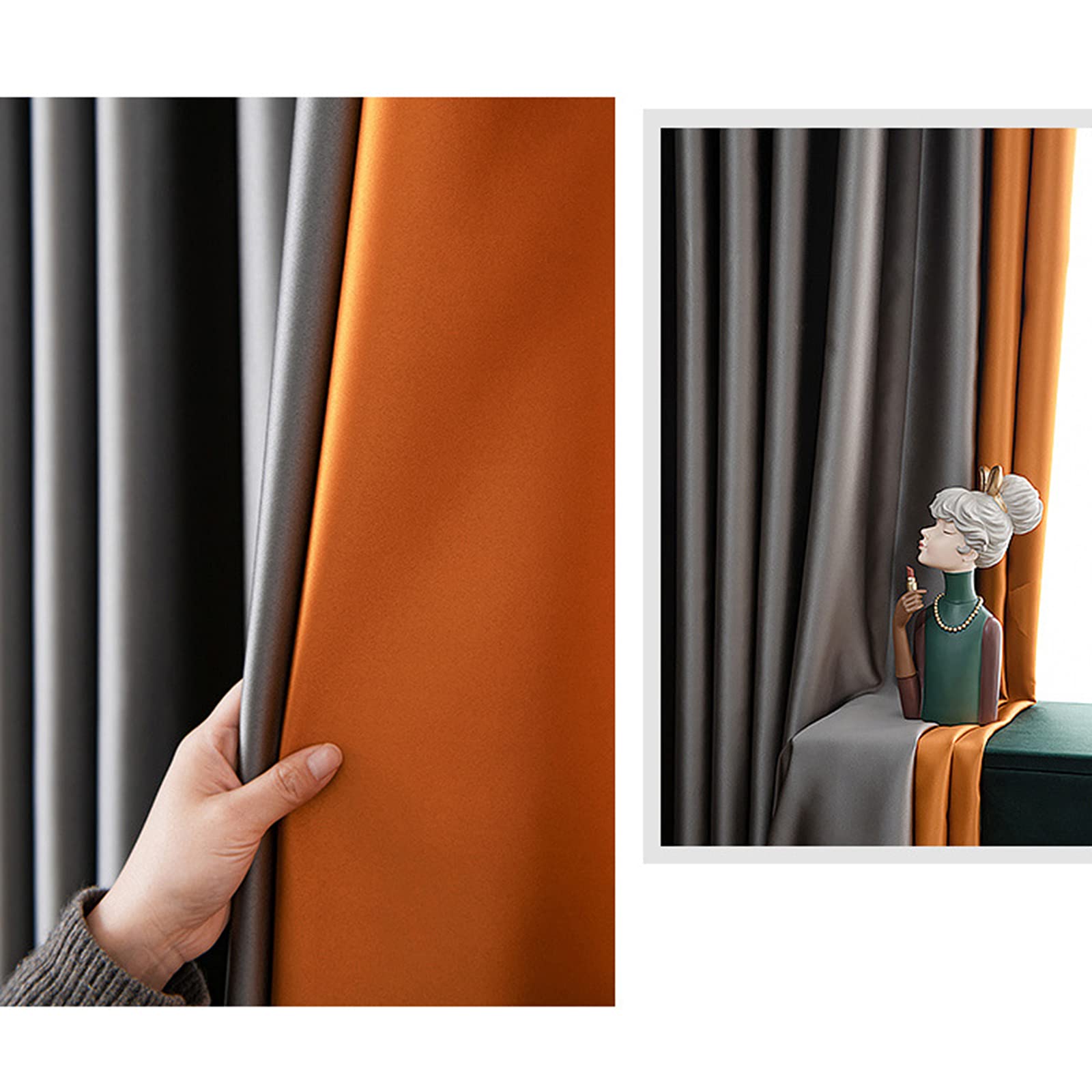 Rideaux Occultant Dégradé Orange Et Jaune - 2 Panneaux 140x180 Cm - Isolation Thermique Et Intimité - Pour Chambre, Salon - Polyester - 12