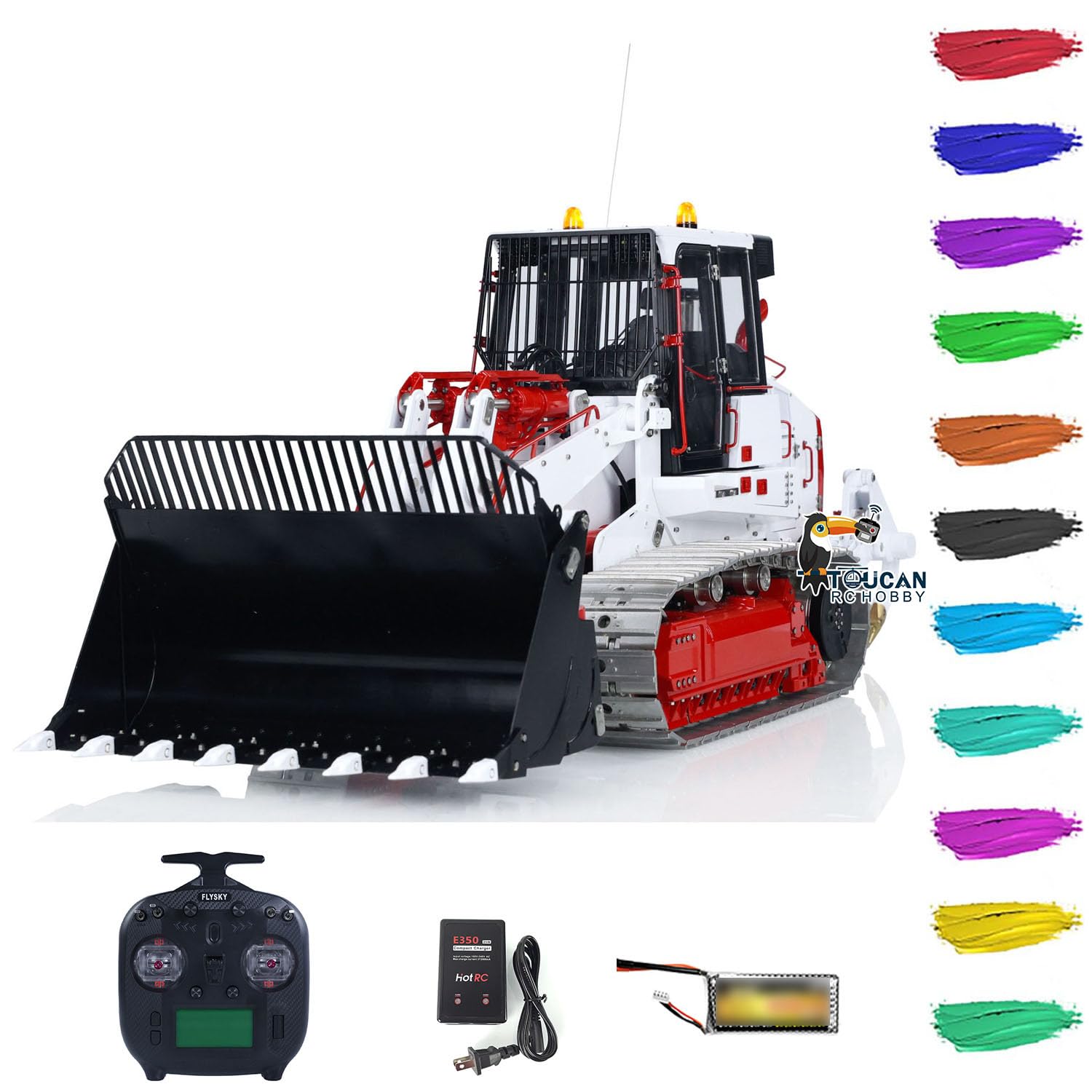 TOUCAN RC HOBBY LESU 1:14 973K RC Caricatore Idraulico RC Tracciato Trasferimento Camion Costruzione Veicoli Modello Pala Apertura Posteriore Aratro ST8 Telecomando Bianco Nero Rosso