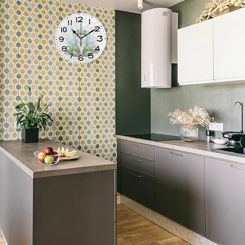 Miniatura 4 de Naanle Divertido reloj de pared redondo con diseño de rana haciendo yoga en flor de loto decorativo, 9.5 pulgadas, funciona con pilas, reloj de
