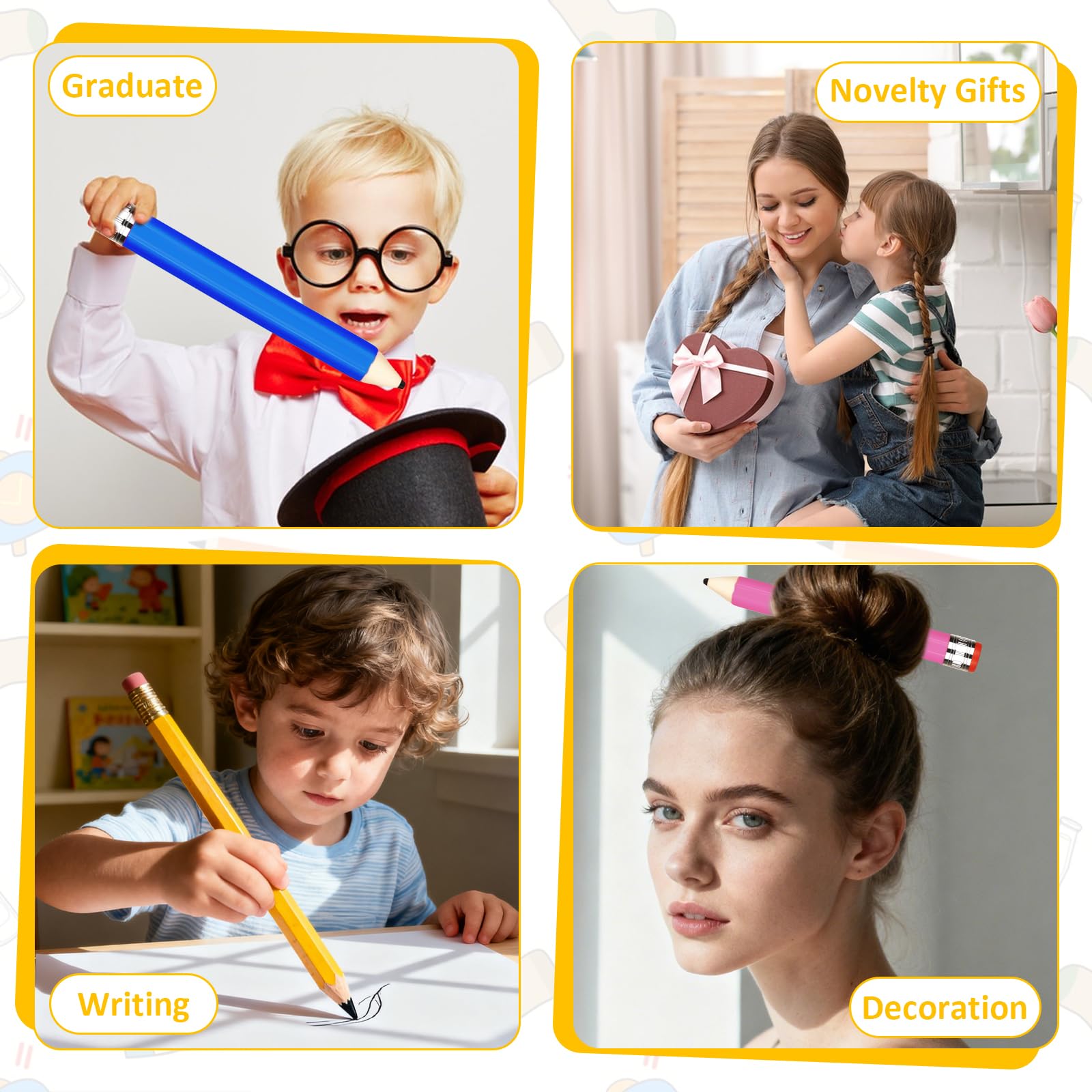 2 Riesen-Bleistifte Aus Holz, 34 Cm Lang – Mit Radiergummi & Kappe, Perfektes Spielzeug & Geschenk Für Kinder & Kreative