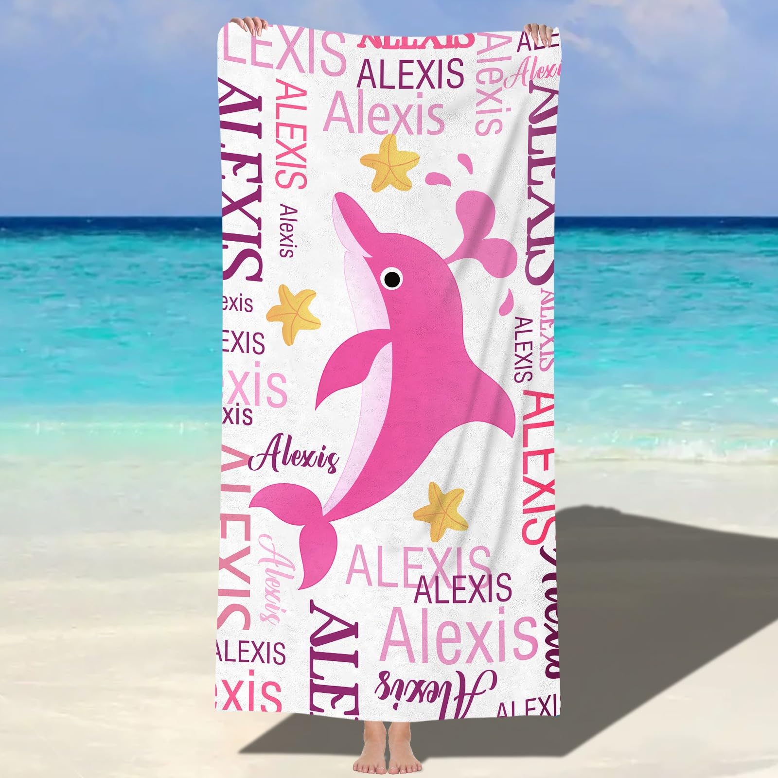 Dihope Personalised Microfibre Beach Towel for Adults Kids with Name, Large Custom Bath Towels Quick Dry Sand Free Lightweight Travel Beach Towel for Mens Boys Girls Baby Fitness Swimming