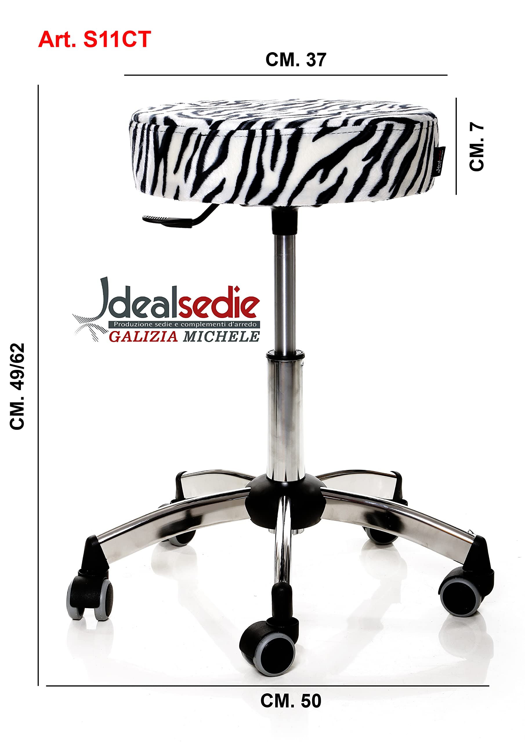 GALIZIA Prjme Sgabello Girevole Centro ESTETICO, STUDIO MEDICO, DENTISTICO E PODOLOGO, Base con Ruote, Regolabile in Altezza con LEVETTA A Gas, Rivestimento in ECOPELLE LAVABILE 100% (CUOIO)