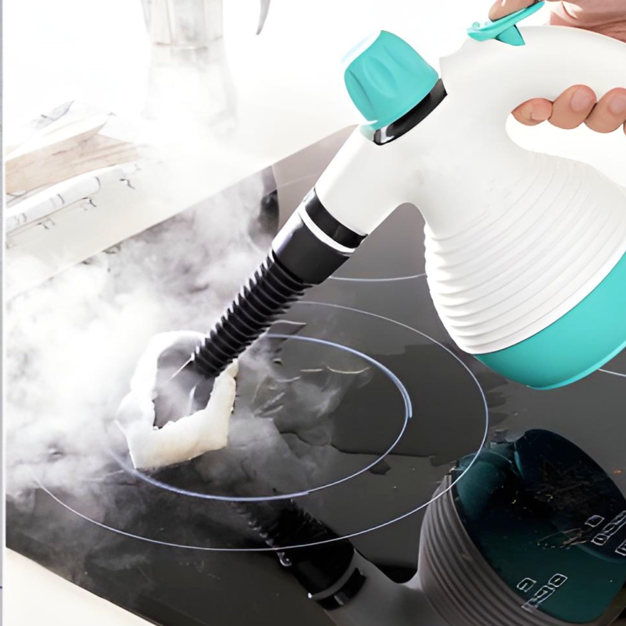 Bricoloco Limpiador de vapor multisuperficie con 9 accesorios de limpieza | Vaporeta de mano compacta para limpiar, desinfectar en hogar o coche