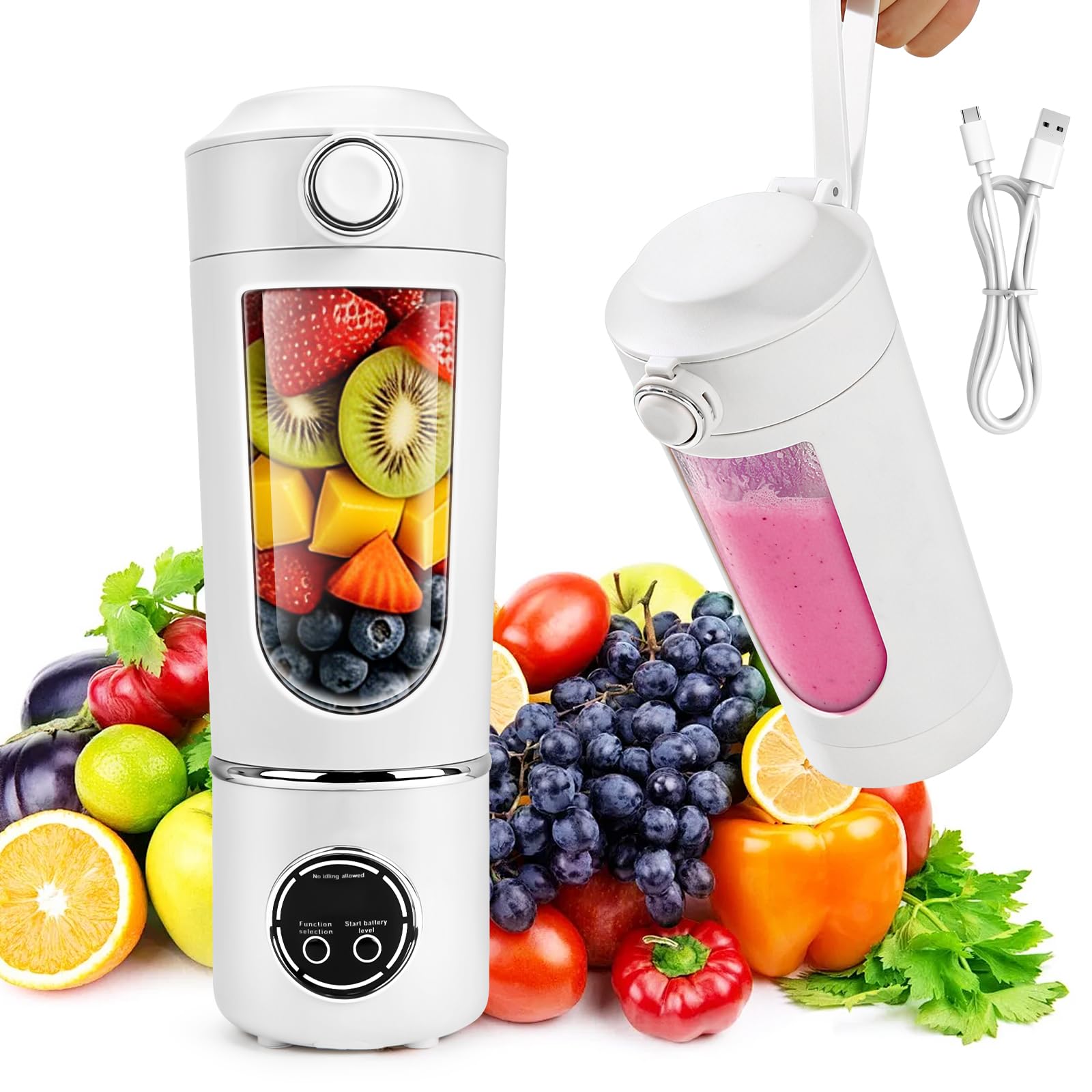 Przenośny mikser/blender/smoothie maker, 700 ml, mini mikser stojący z 12 ostrzami ze stali nierdzewnej do koktajli i shake'ów, z pokrywką podróżną, do kuchni, siłowni, biura
