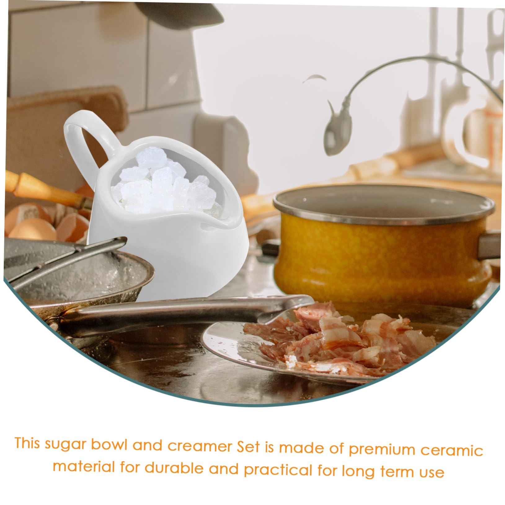 Alipis Azucarero y Jarra para Crema De Cerámica Blanca con Bandeja y Cuchara De Bambú para Hogar y Hotel Diseño Sencillo y Elegante para Servir Azúcar y Nata Mesa Dulce