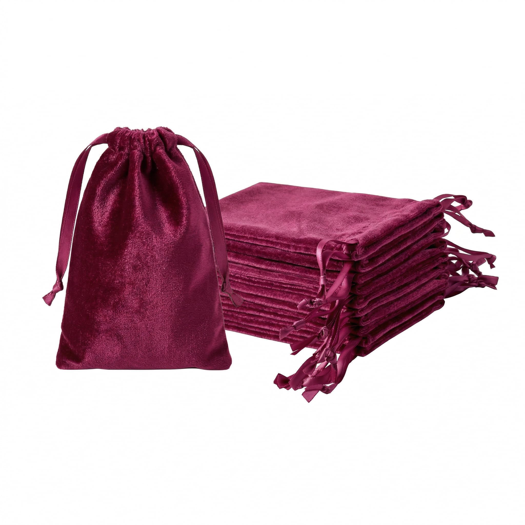 QIANF 12pcs Burgundy Velvet Drawstring Bags 4x6 inches Velvet Cloth Gift Bags Small Jewelry Pouches for Storage Wedding Party Favor Christmas
