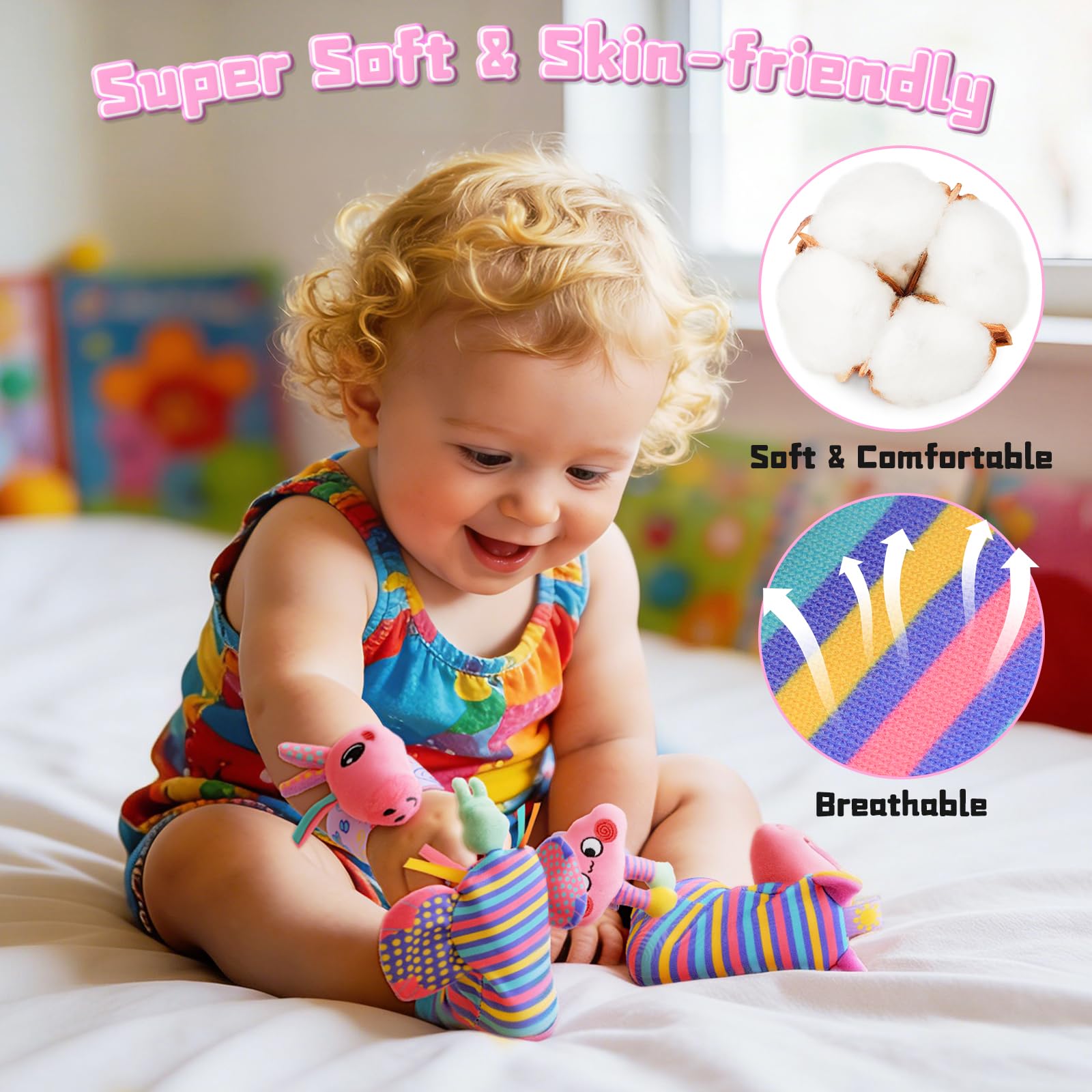 Baby Sensory Toys 0-6 Months, Wrist and Ankle Rattles Toys for Baby 0-3 Months - Image 4