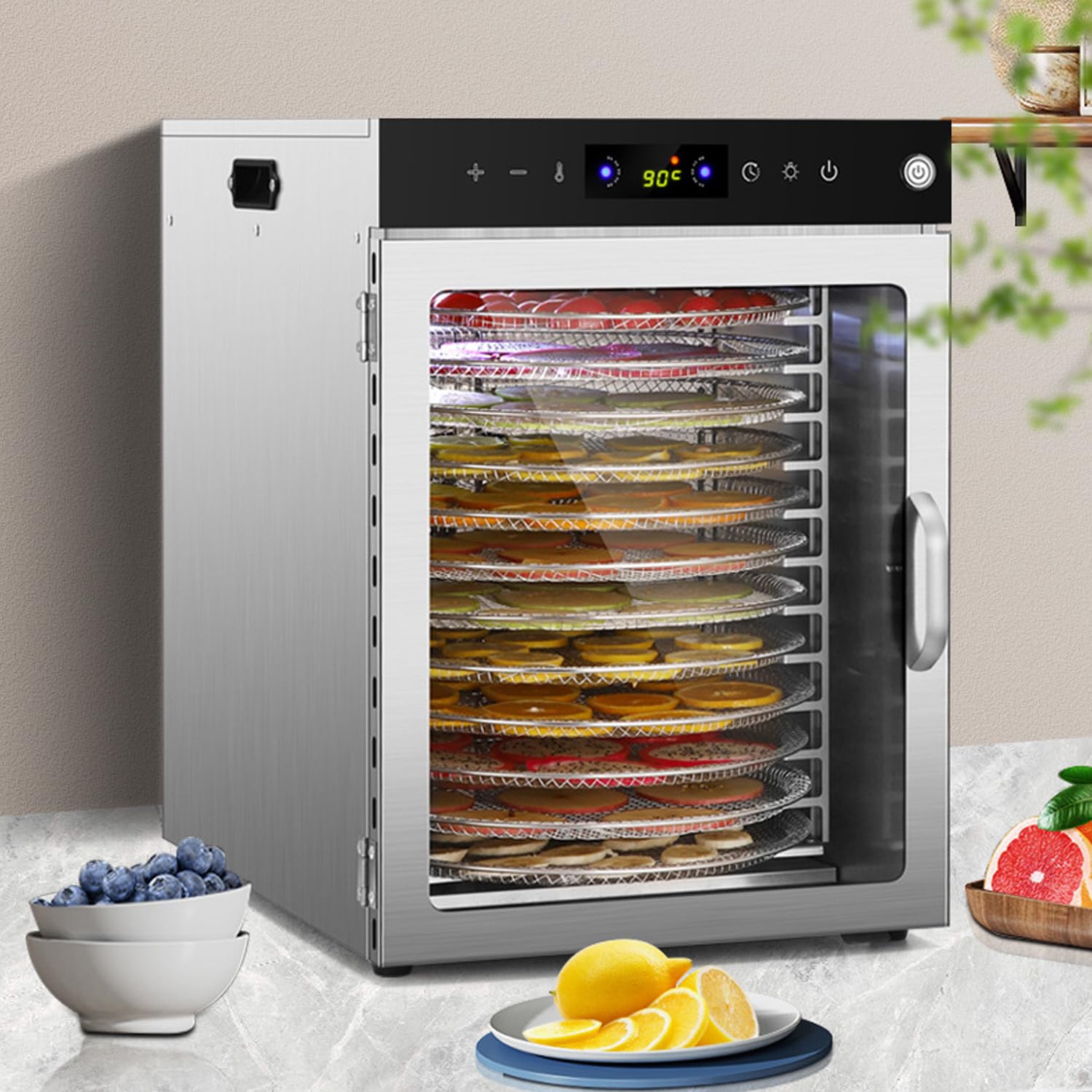 Zertylre Rotary Food Dehydrator Machine, 12 Trays ALL Stainless Steel, 800W, 24H Adjustable Timer & 86℉ to 194℉ Temperature Control, Overheat Protection, Food Dryer for Jerky Fruit (12 Trays)