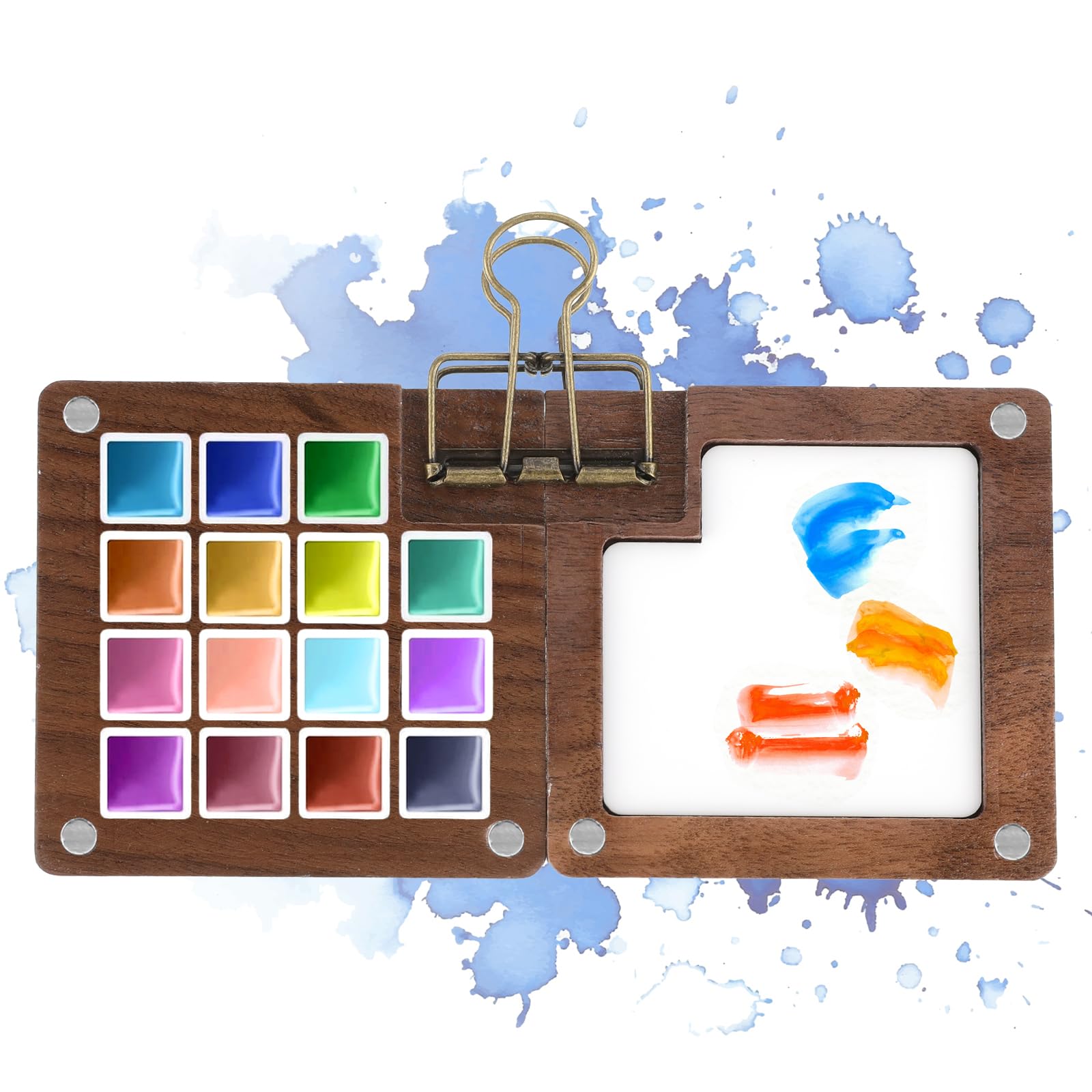 Molain Aquarell Palette Aus Holz - 15 Farbfächer Mit Clip Für Skizzenbuch