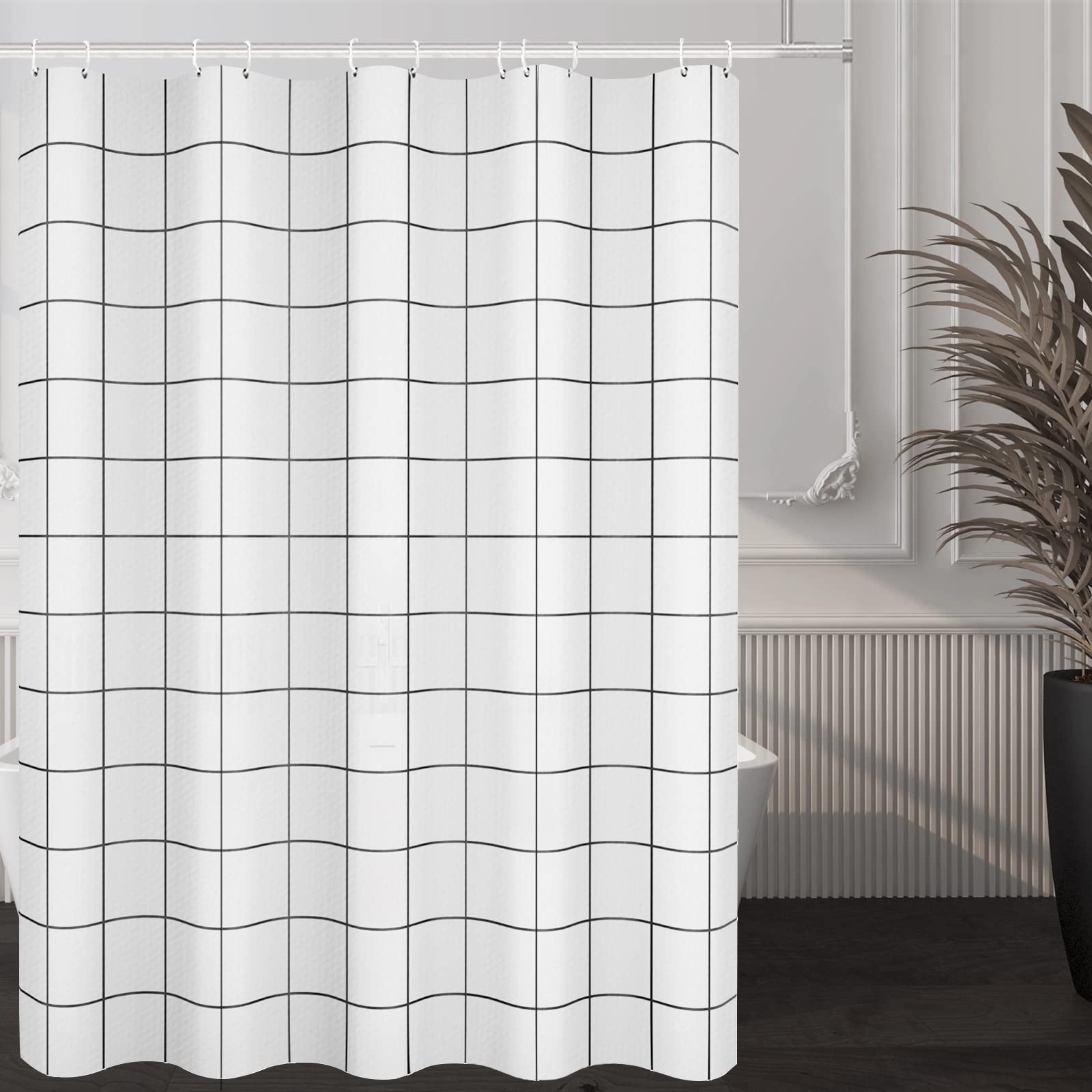 Net White Grid Plaid Minimalist Showe...