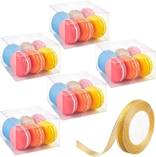 Miniatura 8 de JOERSH Cajas transparentes de 2 x 2 x 2 pulgadas para recuerdos con cintas de regalo, 60 unidades de cubos pequeños transparentes para bodas, baby